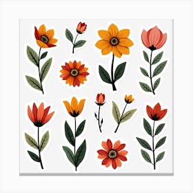 Set Of Floral Stickers 1 Canvas Print