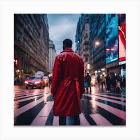 Man In Red Coat On The Street Canvas Print
