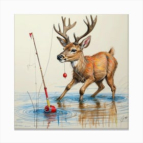 Deer Fishing 5 Canvas Print