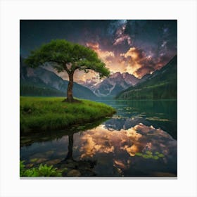 Lone Tree In A Lake Canvas Print