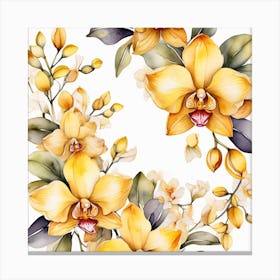 Pattern with Yellow Orchid flowers 1 Canvas Print