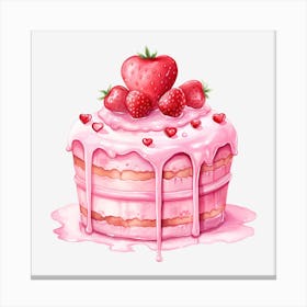 Pink Cake With Strawberries 3 Canvas Print