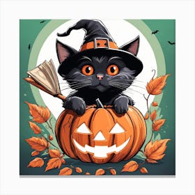 Cute Cat Halloween Pumpkin (2) Canvas Print
