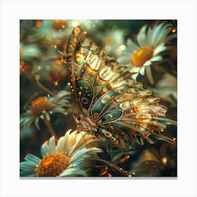 Butterfly On Daisies 7 Canvas Print