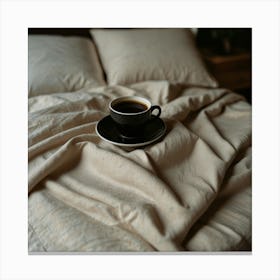 Cup Of Coffee On A Bed Canvas Print