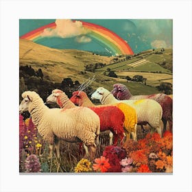Rainbow Sheep Collage In The Field Canvas Print