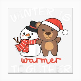 Bear Winter Is Warmer Together Snowman Snow Canvas Print