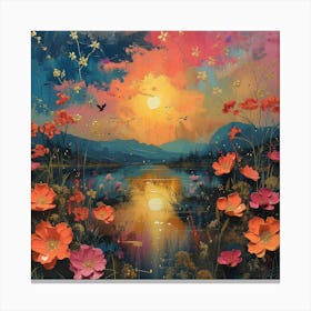 Sunset With Poppies Canvas Print