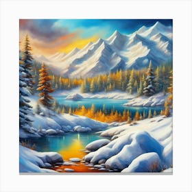 Montain lac oil painting abstract painting art 1 Canvas Print