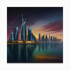 Dubai Skyline At Dusk Canvas Print