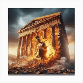Ancient Greek Temple Burning Canvas Print
