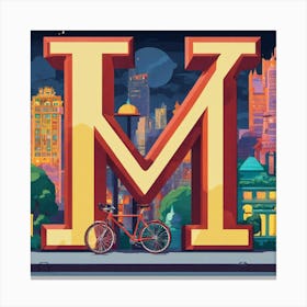 Big Letter M With In The Background A Bicycle (3) Canvas Print