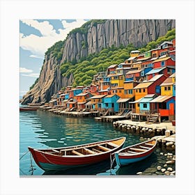 Fishing Village By Cliff Cubism Style Canvas Print