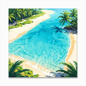 Tropical Beach With Palm Trees, Design An Artwork Of A Serene Beach With Palm Trees And Clear Waters Canvas Print