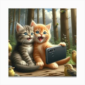 Two Kittens Taking A Selfie Canvas Print