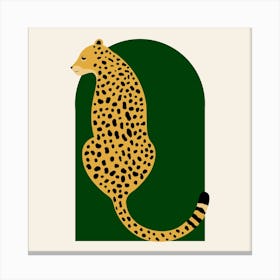 Boho Leopard Jungle Green Vintage Arch Square Canvas Print