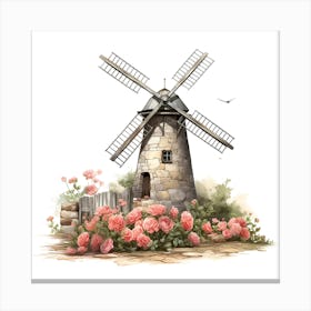 Windmill With Roses Canvas Print