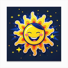 Lovely smiling sun on a blue gradient background 63 Canvas Print