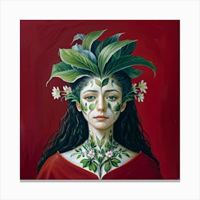 Woman With Leaves On Her Face Canvas Print