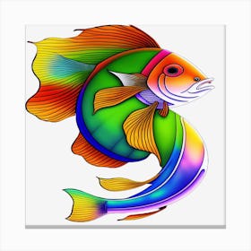 Line Drawing Of A Colorful Fish S Canvas Print