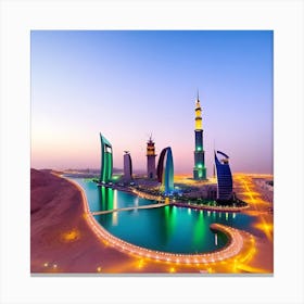 Dubai Skyline At Dusk Canvas Print