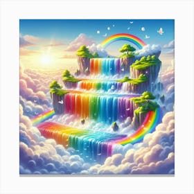 A Cascading Waterfall That Flows In All Colors Of The Rainbow, Surrounded By Clouds And Floating Islands Stampe su tela