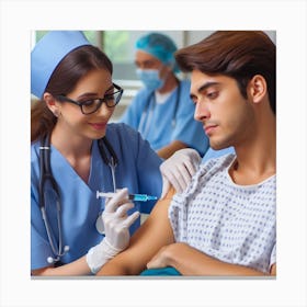 Nurse Giving A Shot To A Patient Canvas Print