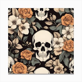 Skulls And Old House Pattern Flowers Vintage Sti Upscaled (1) Canvas Print