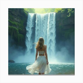 Taylor Swift In A Dreamlike Waterfall Scene, With Soft Watercolor Mists Canvas Print