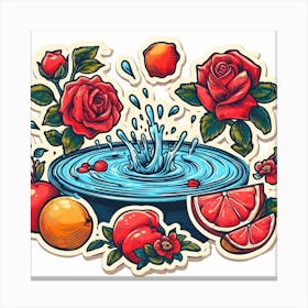 Water Splash fruits and flowers Canvas Print