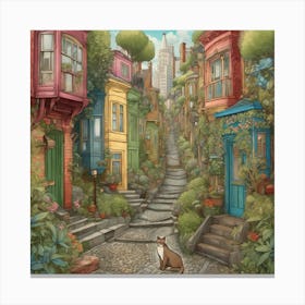 Cat In A Colorful Street Canvas Print