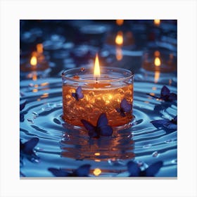 Candle In Water With Butterflies Canvas Print