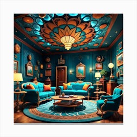 Blue Living Room Canvas Print