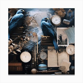 Blue Birds And Clocks Canvas Print