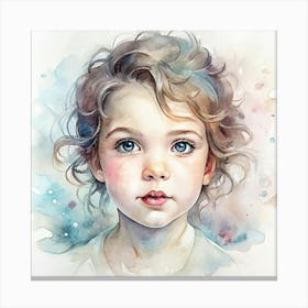 Watercolor Portrait Of A Little Girl Canvas Print