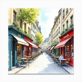 Watercolor Of A Parisian Street Scene With Vibrant Storefronts And Café Culture 1 Canvas Print