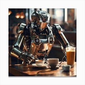 Robot Sitting At A Table Canvas Print
