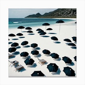 Black Umbrellas On The Beach 1 Canvas Print