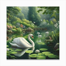 Swan In The Pond Canvas Print