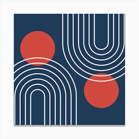 Mid Century Modern Geometric In Navy Blue And Clear Red (Rainbow And Sun Abstract) 02 Canvas Print