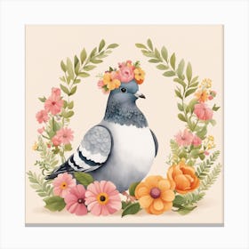 Floral Baby Pigeon Nursery Illustration (38) Canvas Print
