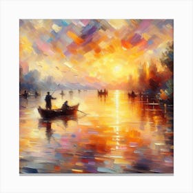 Impressionist Sunset: An Impressionist Painting of a Lake with a Sky and Water Reflection Canvas Print