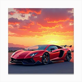 Lamborghini Centenario With A Watercolor Vibrant Sunset Sky 1 Canvas Print