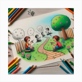 Children Playing In The Park Canvas Print