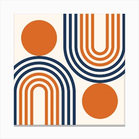 Mid Century Modern Geometric in classy navy blue orange (Rainbow and Sun Abstract Design) 1 Canvas Print