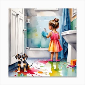 Little Girl In The Bathroom 1 Canvas Print