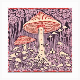 Mushroom Woodcut Purple 7 Canvas Print