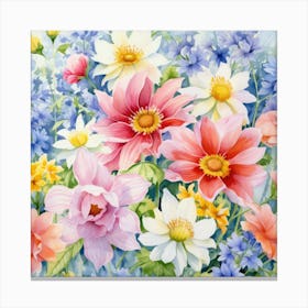 Watercolor Windflowers Garden 7 Canvas Print