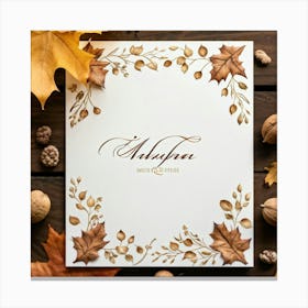 Autumn Themed Greeting Card Featuring Ornate Calligraphy Intertwining Richly Hued Maple Leaves And Canvas Print