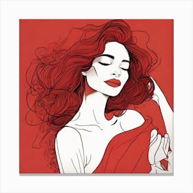 Red Woman Canvas Print - Line Art Style Woman Canvas Print